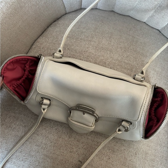 Y2K East West Leather Vintage Shoulder Bag with Buckle Silver Hardware - Picture 9 of 12